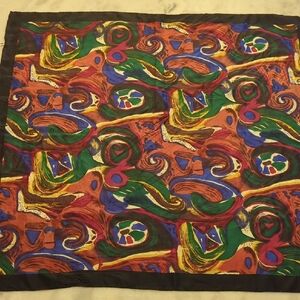 vintage French silk scarf features vibrant, multi-colored abstract Design 31x30